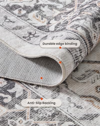 Amada 6x9 Washable Area Rug for Dining Room, Taupe, Boho Vintage Pattern