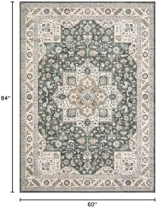 cotiled 5x7 Area Rug for Living Room, Washable, Traditional, Vintage Green