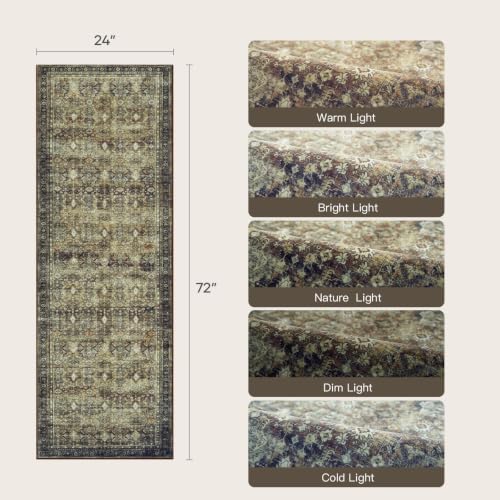 2x6 Area Rugs for Hallways, Brown Washable Non-Slip Kitchen Runner Rug