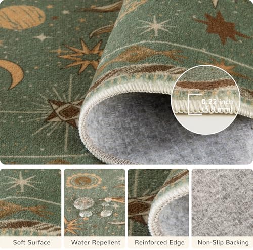 Vacuum-Friendly, Round 4ft Washable Area Rug, Green Brown