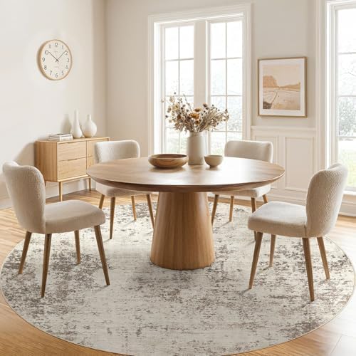 UERMEI 8ft Round Area Rug Living Room Rugs - 8x8 Washable Neutral Modern Abstract Soft Thin Rug Indoor Floor No Slip Rug Carpet for Bedroom Under Dining Table Home Office Decor - Dark Brown
