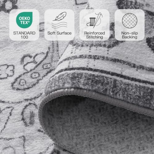 Lofus 5x7 Area Rugs for Living Room Bedroom, Soft Boho Carpet Floral Grey