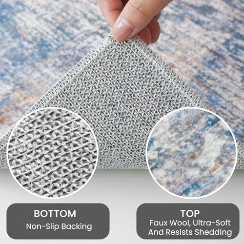 IOHOUZE Abstract Runner Rug 3x20 Ft Extra Long Washable Runners for Hallways, Non Slip Kitchen Runner Printed Faux Wool Entryway Runner Indoor, Modern Abstract Floor Carpet for Hall Stair, Blue Rust