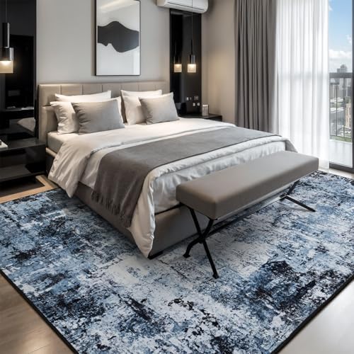 Rugflix 10x12 Area Rugs for Living Room, Washable Navy Blue Dark Large Rug