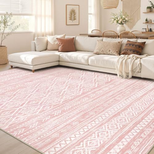 Nakagishi Boho 6x9 Area Rug Living Room Rugs Machine Washable Pink
