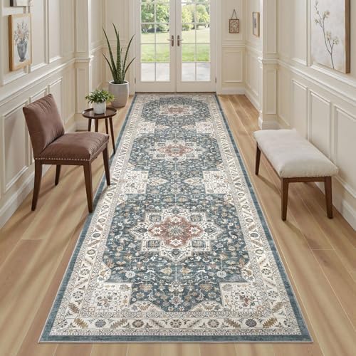 cotiled 3x10 Hallway Runner Rug for Entryway, Non-Slip Vintage, Vintage Blue