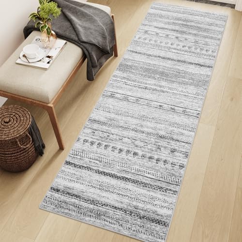 2x6 Runner Rug Machine Washable Non Slip Area Rug Distressed Neutral Moroccan Boho Rug Ultra Soft Floor Runners for Hallways for Entryway Laundry Room Kitchen, Black