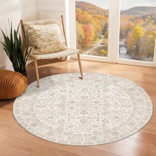 OPPODREAM Vintage Light Yellow Area Rugs 3' Round, Rug for Living Room