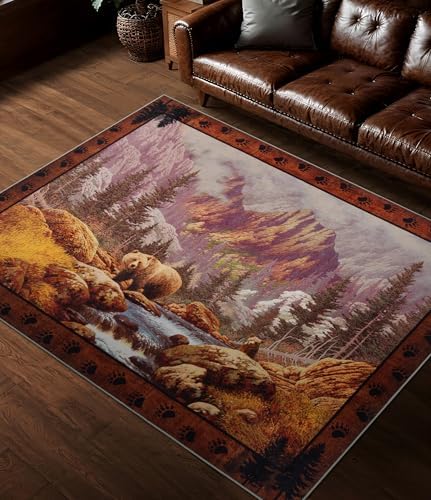 YIHOUSE Washable Mountain Bear Area Rugs 5x7