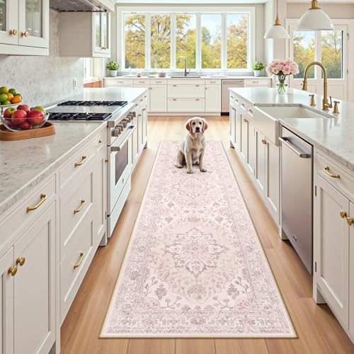 RELEANY Washable Area Rug, Runner 2'x8', Pink