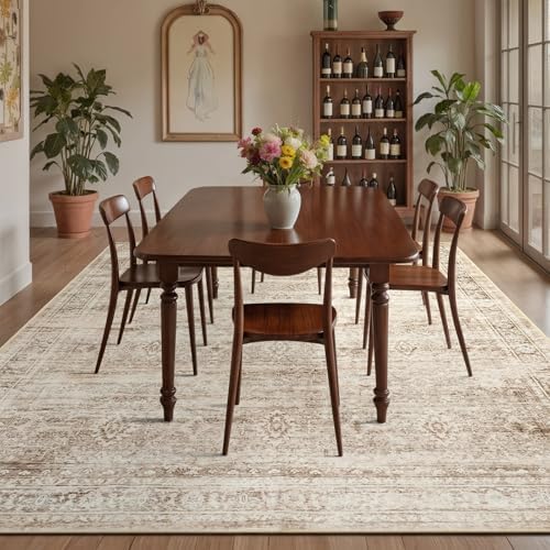9x12 Area Rug for Living Room, Non-Slip Washable Beige Large Carpet
