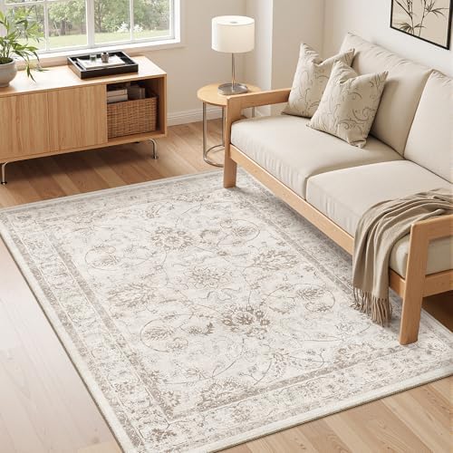 Madane 3x5 Area Rugs for Entryway, Washable Neutral Soft Rugs Brown/Ivory
