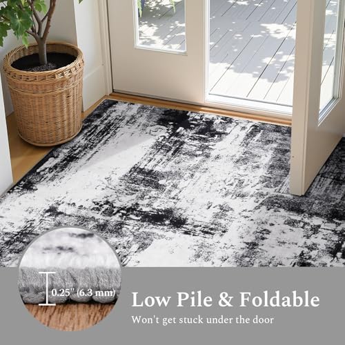 Rugflix 6x9 Area Rugs for Living Room, Washable Black Grey Dark Large Rug