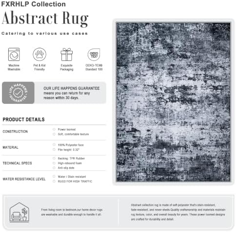 8x10 Area Rug Living Room: Modern Washable Indoor Carpet Black