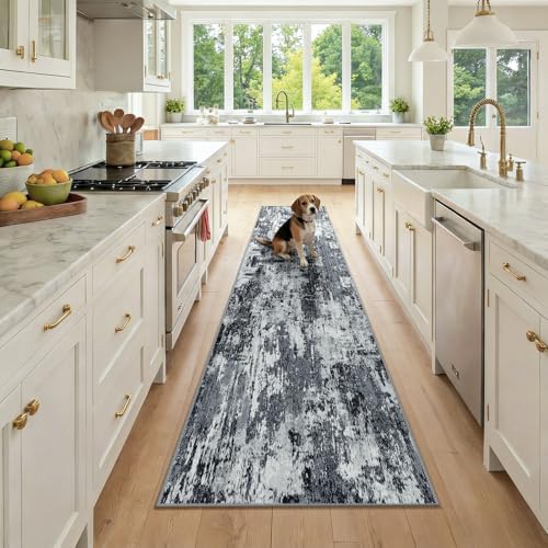 RELEANY Washable Runner 2'x9' Abstract Area Rug for Hallway Black White