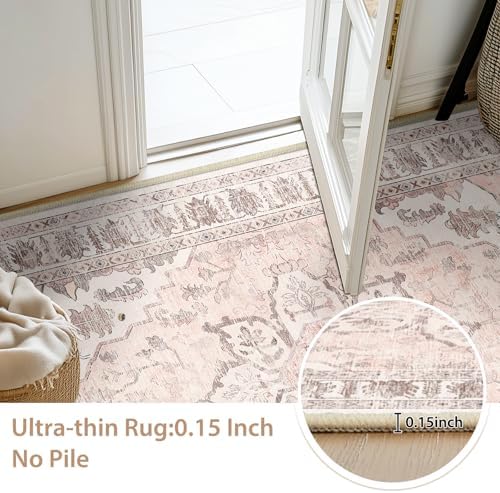 BESTSWEETIE Washable Boho 2x6 Runner Rug for Living Room, Pink Beige Grey