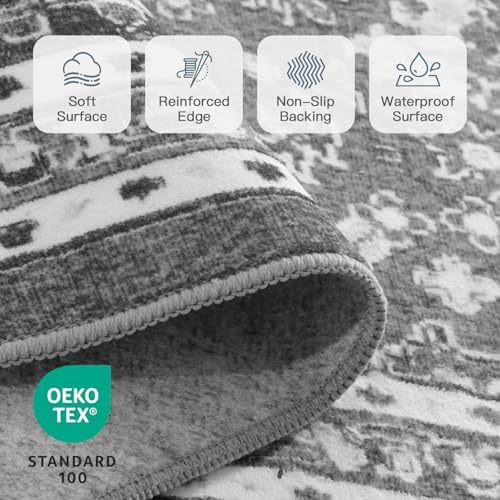 8x10 Area Rugs for Living Room, Washable Non-Slip Rug, Oriental Light Grey
