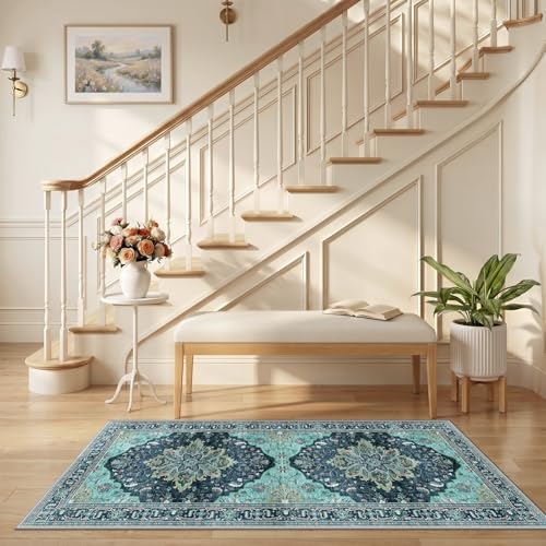 RELEANY Washable Area Rug, Runner 2'6"x5', Teal