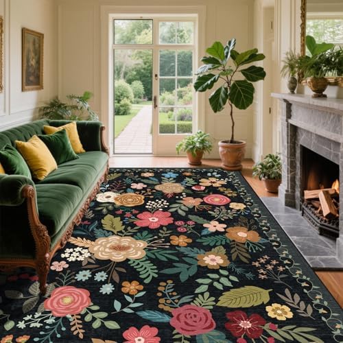 6x9 Washable Area Rugs for Living Room Soft Carpet (Black)