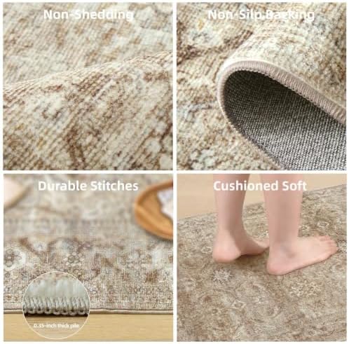 Washable Living Room Area Rugs: 4x6 Bedroom Rug Non Slip Soft Boho Carpet