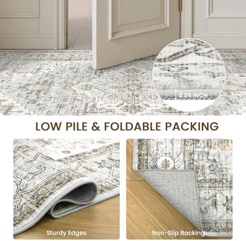 befbee Area Rugs for Living Room 3x5, Boho Non Slip Low Pile Carpet Blue