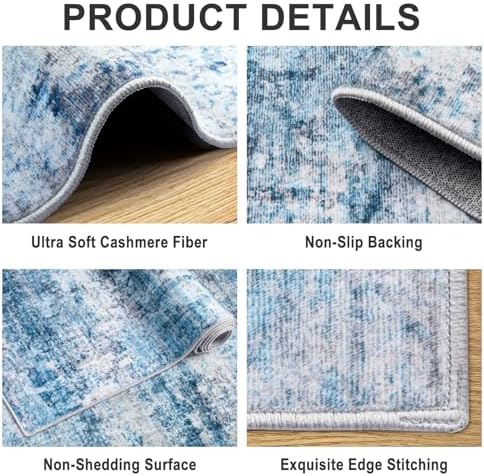 PLHXFR 9x12 Area Rug Living Room: Modern Abstract Washable Carpet Blue
