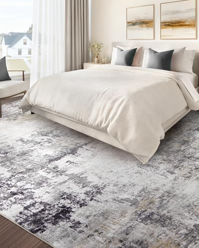 Area Rug Living Room Rugs - 9x12 Modern Abstract Soft Indoor Neutral Washable Rug Stain Resistant Non-Slip Low Pile Carpet for Bedroom Dining Room Home Office - Charcoal Grey