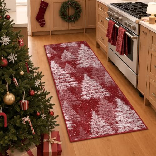 Madane Christmas Runner Rug 2x5 for Kitchen, Washable Soft Hallway Rug Red