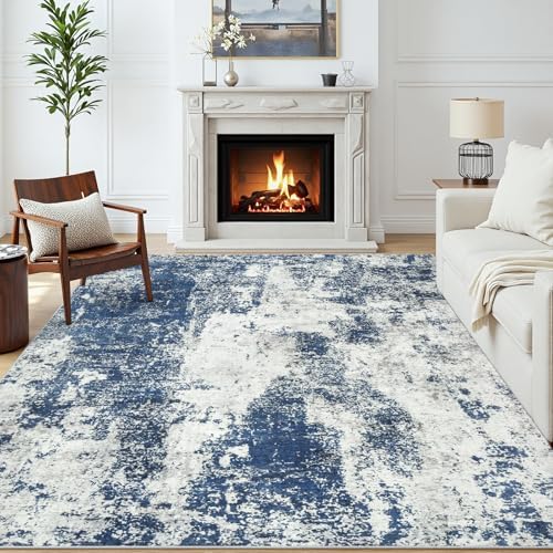 6x9 Area Rugs for Living Room Large Washable Abstract Blue Carpets