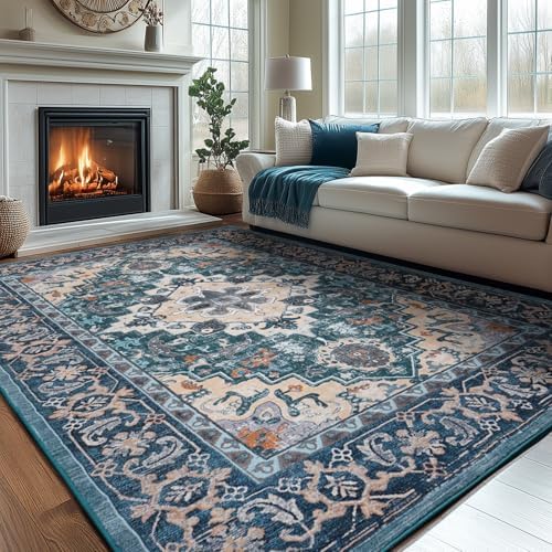 Lessymo 8x10 Area Rugs for Living Room, Washable Rug Faux Wool Dark Green