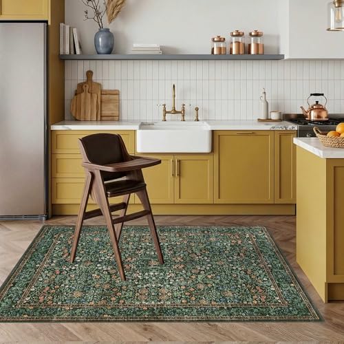 Rugxara Green Floral 3x5 Rug for Entryway Bedroom Washable Area Rugs Carpet