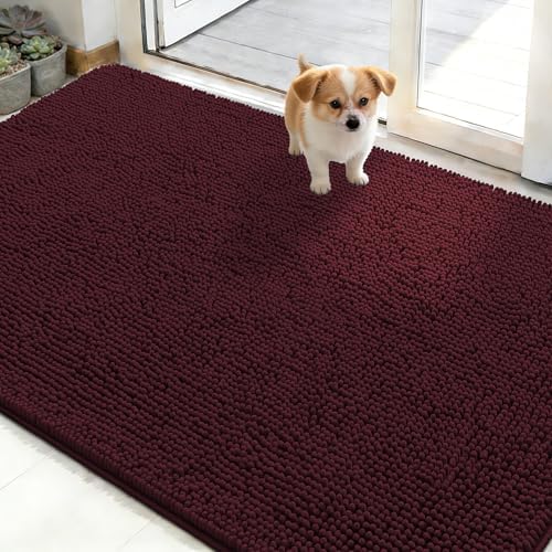 OLANLY Dog Door Mat for Muddy Paws 48x30, Super Absorbent Chenille Mud Mat