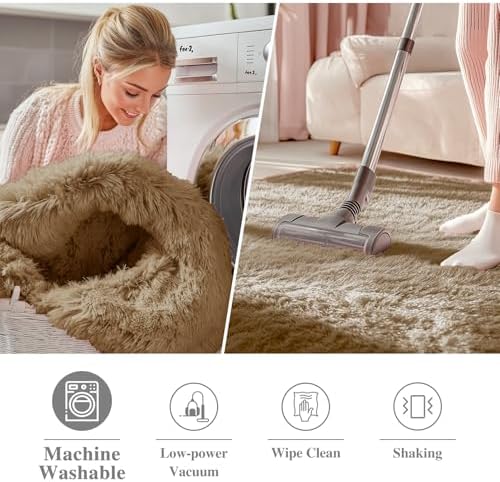 OLANLY Taupe Round Rugs for Bedroom - Machine Washable, 2 ft Circle Area Rugs for Living Room, Soft and Fluffy Shaggy Carpet for Teen Girl and Boys, Nursery Rooms, Dorms, Home Decor Aesthetic