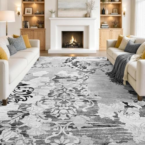 5x7 Washable Non-Slip Area Rug for Living Room (Light Gray)