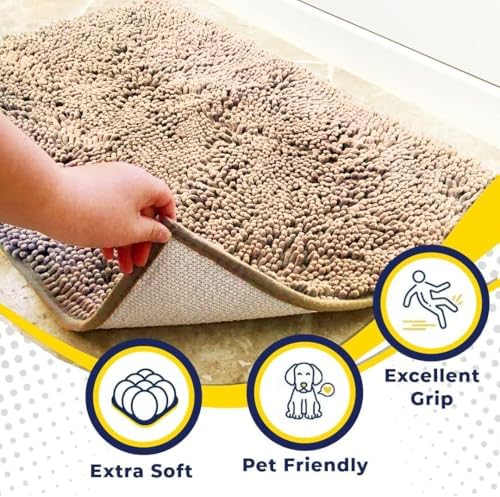Muddy Mat® | Super Water Absorbent Door Mat Indoor, Microfiber Quick Dry Chenille Entryway Rug, Slip Resistant Front Door Mat, Indoor Mats for Entryway, Machine Washable Pet Rug, Beige 30" x 60"