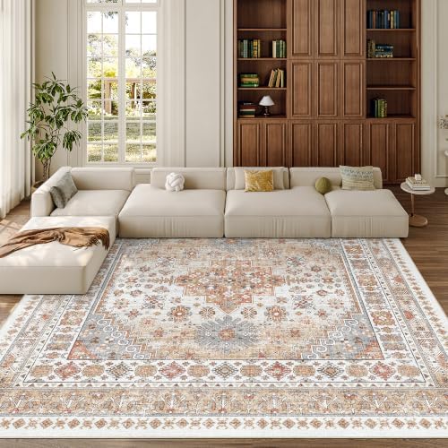 zesthome 9x9 Area Rug for Living Room,Large Washable Rug,Orange