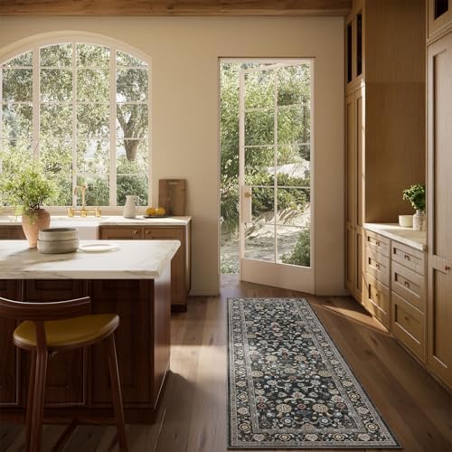 Washable Runners for Hallways Kitchen Rug: 2'6"x8' Runner Rugs Stain Resistant Non Slip Low Pile Boho Carpet Runners for Hallways Bedroom Entryway Indoor Beside Bathroom Laundry Room