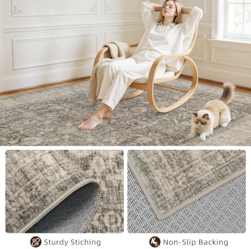 8x10 Area Rugs Living Room: Bedroom Washable Carpet Warm Taupe
