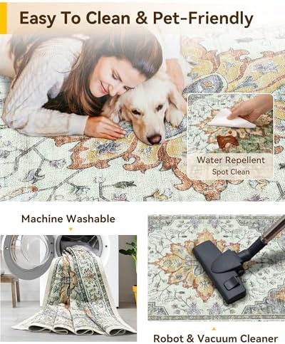 RELEANY Washable Area Rug, Runner 3'x10', Beige/Carbon Grey/Orange