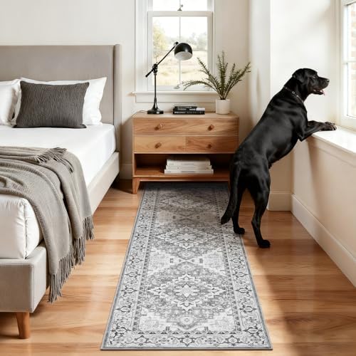 Lofus 2x6 Hallway Kitchen Washable Runner Rug, Boho Entry Long Carpet Grey