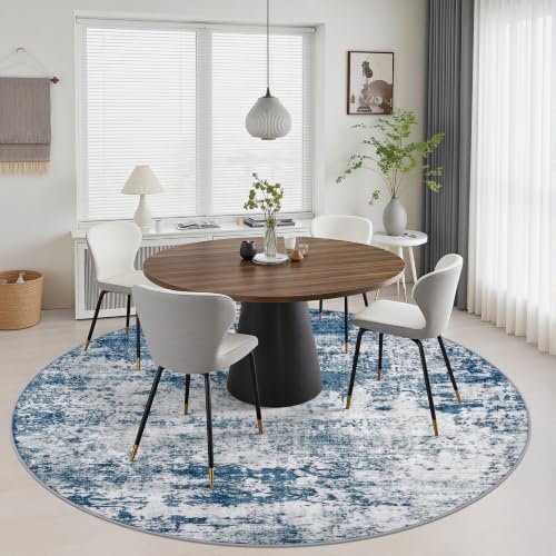 Round Area Rug Living Room: 6 ft Modern Washable Carpet Blue