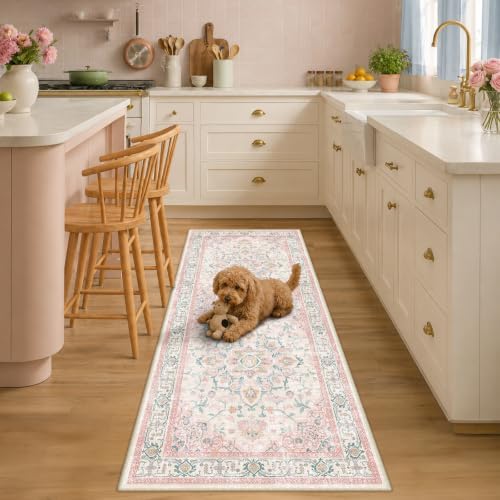 CAPALOCA Runner 2x6 Washable Nursery Girls Low Pile Area Rug Pink Teal