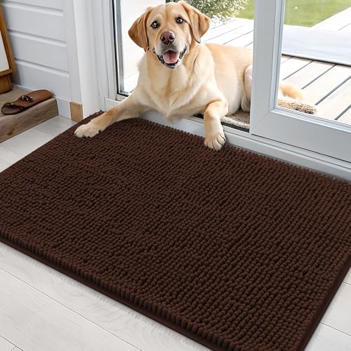 OLANLY Dog Door Mat for Muddy Paws 36x24, Super Absorbent Chenille Mud Mat