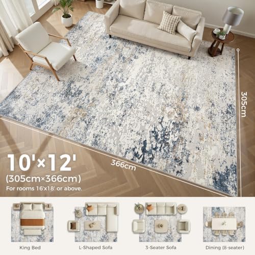 DMOYEST Area Rug Living Room Rugs 10x12 Washable Abstract Beige Blue Carpet