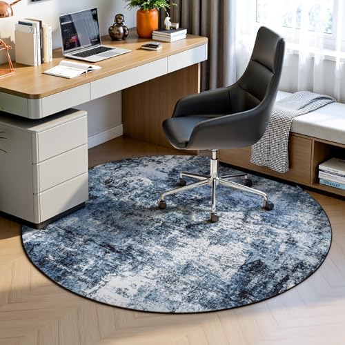 Rugflix Round Area Rugs 4Ft for Living Room, Washable Navy Blue Circle Rug