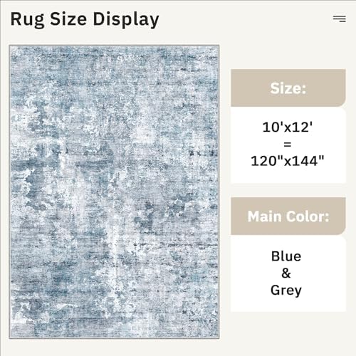 Soalmost 10x12 Area Rugs for Living Room Washable Rug Abstract Blue/Grey