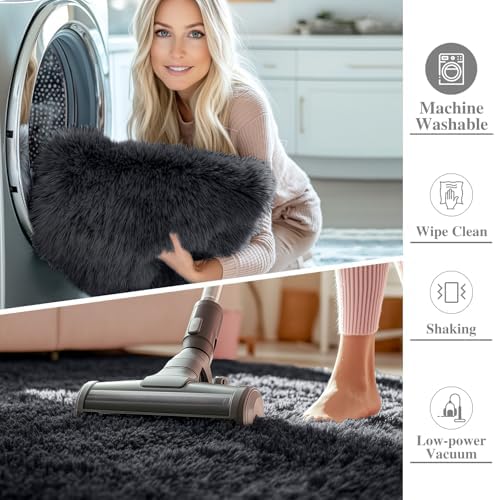 OLANLY 2x7 Machine Washable Runner Rugs for Hallway, Soft Fluffy Shaggy Bedside Rugs for Bedroom, Living Room, Indoor Floor Carpet for Kids Girls and Boys, Nursery Rooms, Home Decor Aesthetic, Black