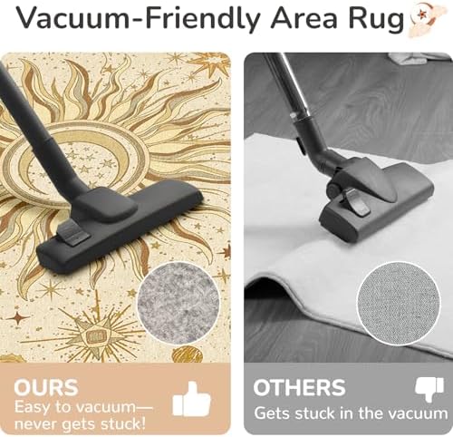 Vacuum-Friendly, Round 4ft Washable Area Rug, Beige Camel Brown