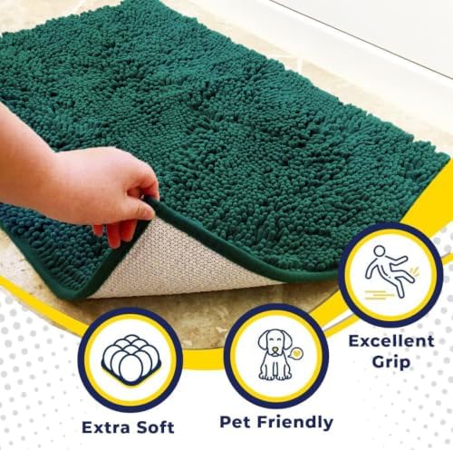 Muddy Mat® | Super Absorbent Door Mat Indoor, Microfiber Quick Dry Chenille Entryway Rug, Non-Slip Front Door Mat, Indoor Mats for Entryway, Machine Washable Pet Rug, Deep Teal 30" x 48"