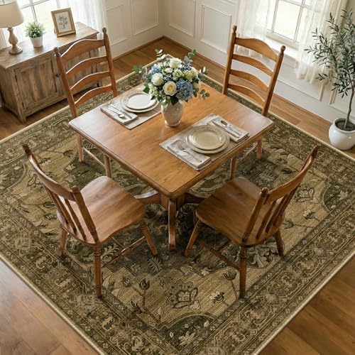 RELEANY Washable Area Rug, Square 7'x7', Brown/Dark Brown